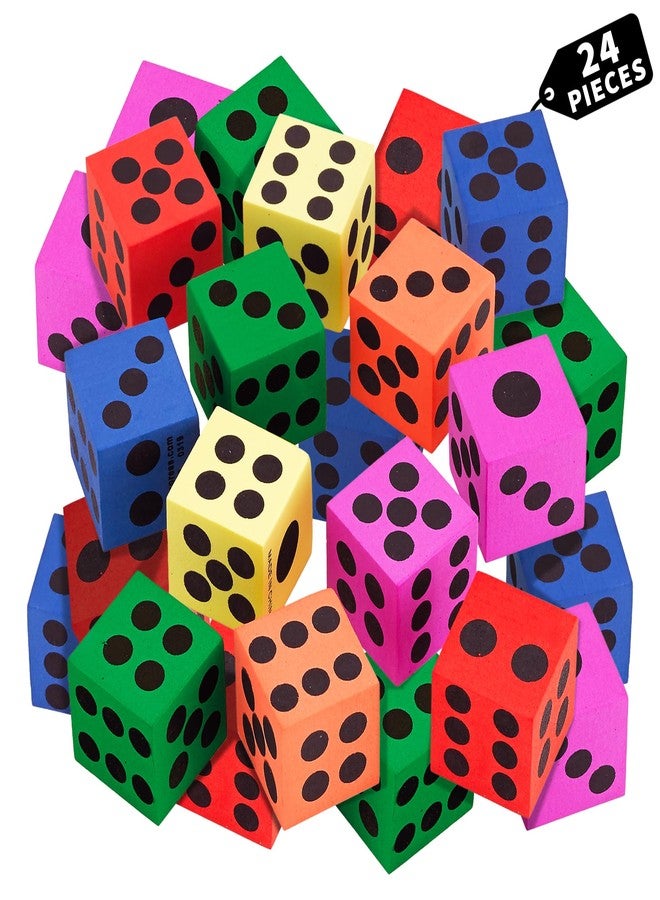 Playbees Big Foam Dice Set - 24-Pack, Jumbo, and Colorful Dice for Kids - Ideal for Boosting Math Skills in The Classroom, Great Gifts, and Party Fun - Image 1